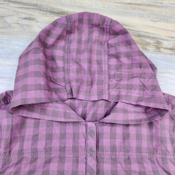 🔸️Prana Maroon Pollino Checker Buttoned Hooded Long Sleeve Top Large - Picture 5 of 12